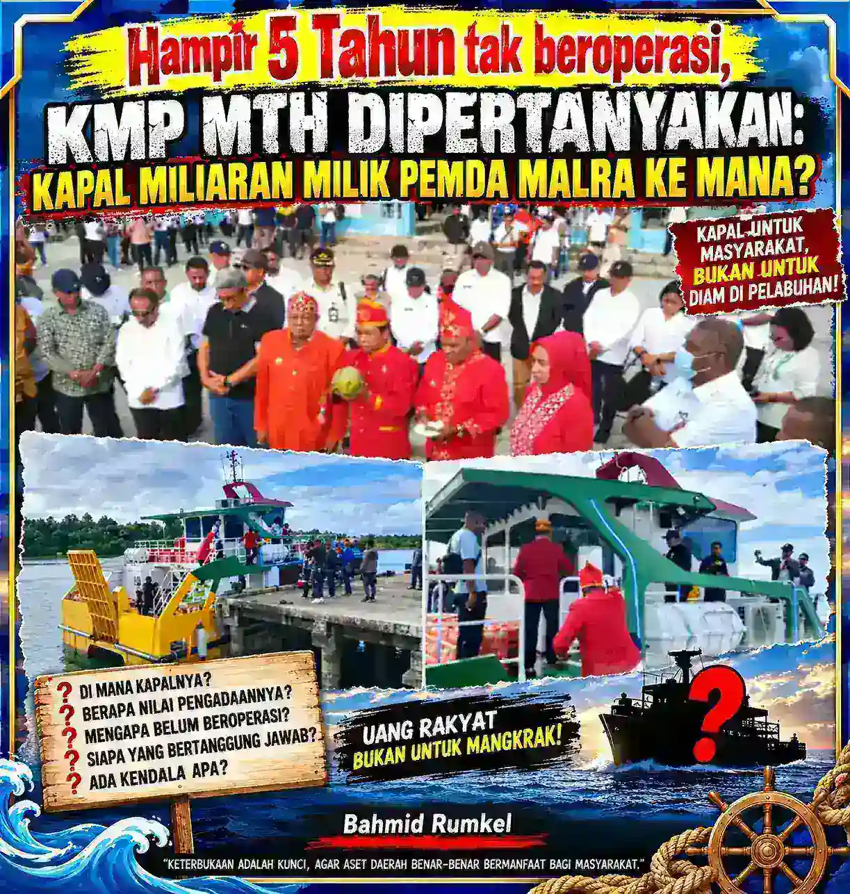 Hampir 5 Tahun Tak Beroperasi, KMP MTH Dipertanyakan: Kapal Miliaran Milik Pemda Malra ke Mana?