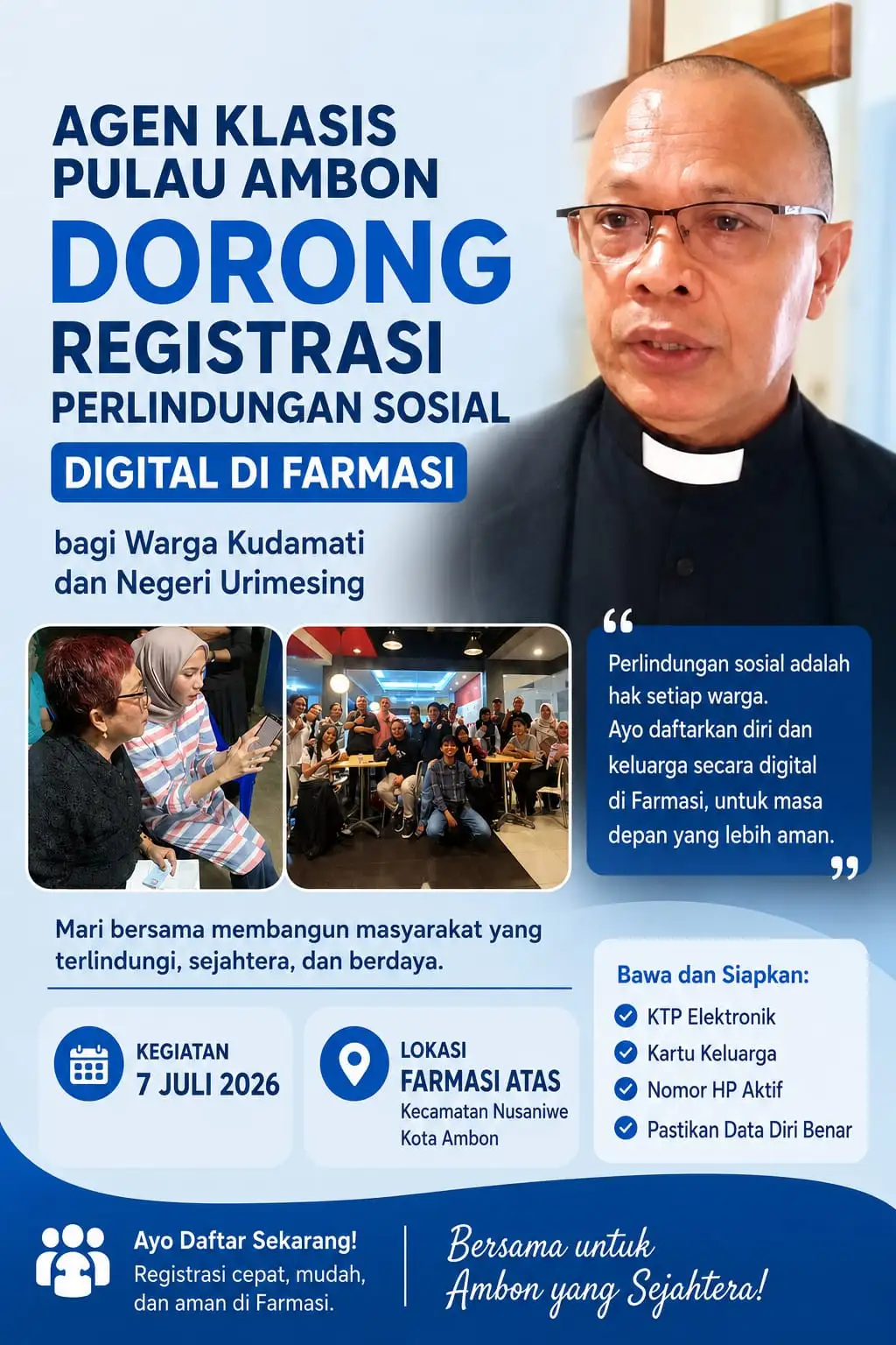Agen Klasis Pulau Ambon Dorong Registrasi Perlindungan Sosial Digital di Farmasi bagi Warga Kudamati dan Negeri Urimesing