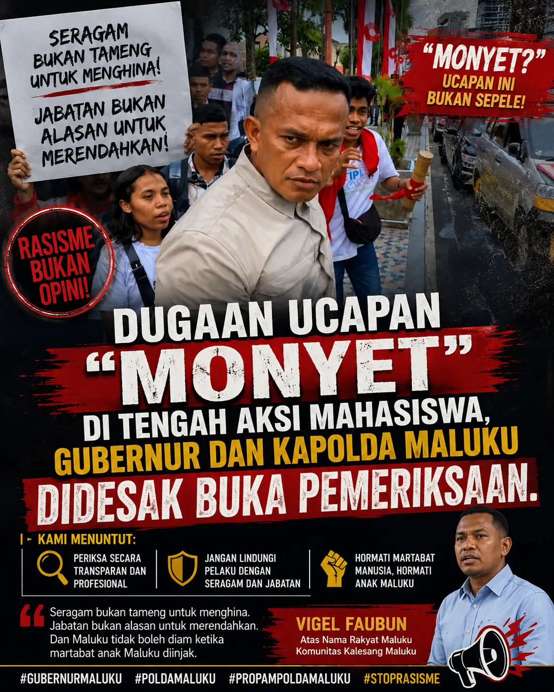 Dugaan Ucapan “Monyet” di Tengah Aksi Mahasiswa, Gubernur dan Kapolda Maluku Didesak Buka Pemeriksaan