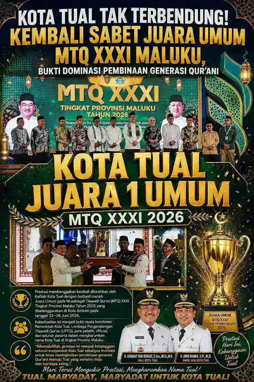 KOTA TUAL TAK TERBENDUNG! Kembali Sabet Juara Umum MTQ XXXI Maluku, Bukti Dominasi Pembinaan Generasi Qur'ani