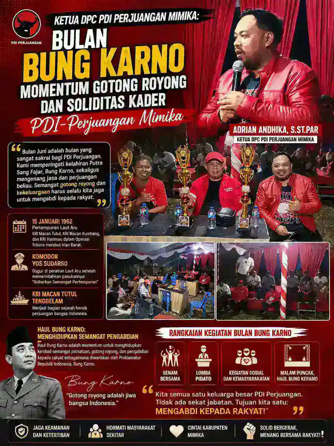 Ketua DPC PDI Perjuangan Mimika: Bulan Bung Karno Momentum Memperkuat Gotong Royong dan Soliditas Kader