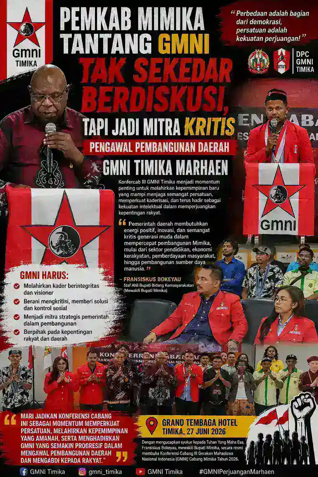 Pemkab Mimika Tantang GMNI Tak Sekadar Berdiskusi, Tapi Jadi Mitra Kritis Pengawal Pembangunan Daerah