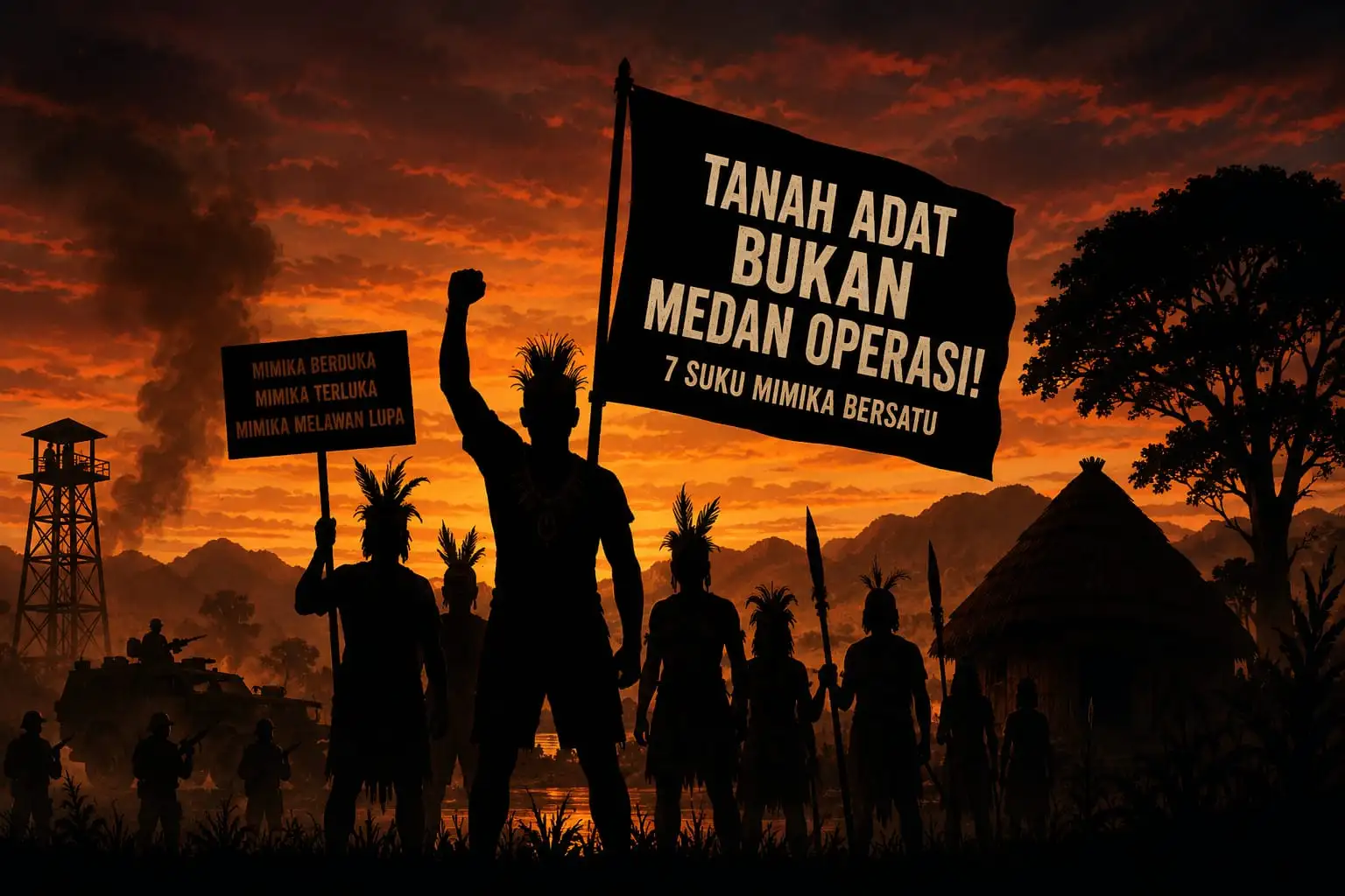 JANGAN JADIKAN TANAH ADAT KAMI MEDAN OPERASI DAN AIR MATA PAPUA SEBAGAI PANGGUNG POLITIK!”         7 Suku Mimika Ngamuk