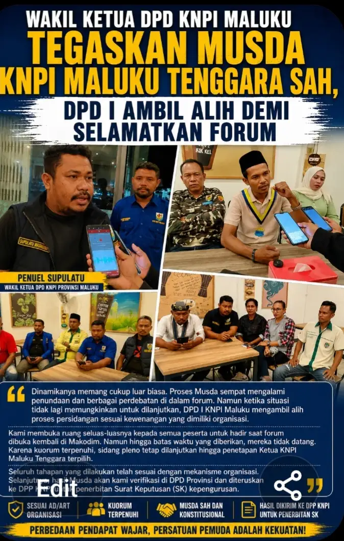 Wakil Ketua DPD KNPI Maluku Tegaskan Musda KNPI Maluku Tenggara Sah, DPD I Ambil Alih Demi Selamatkan Forum