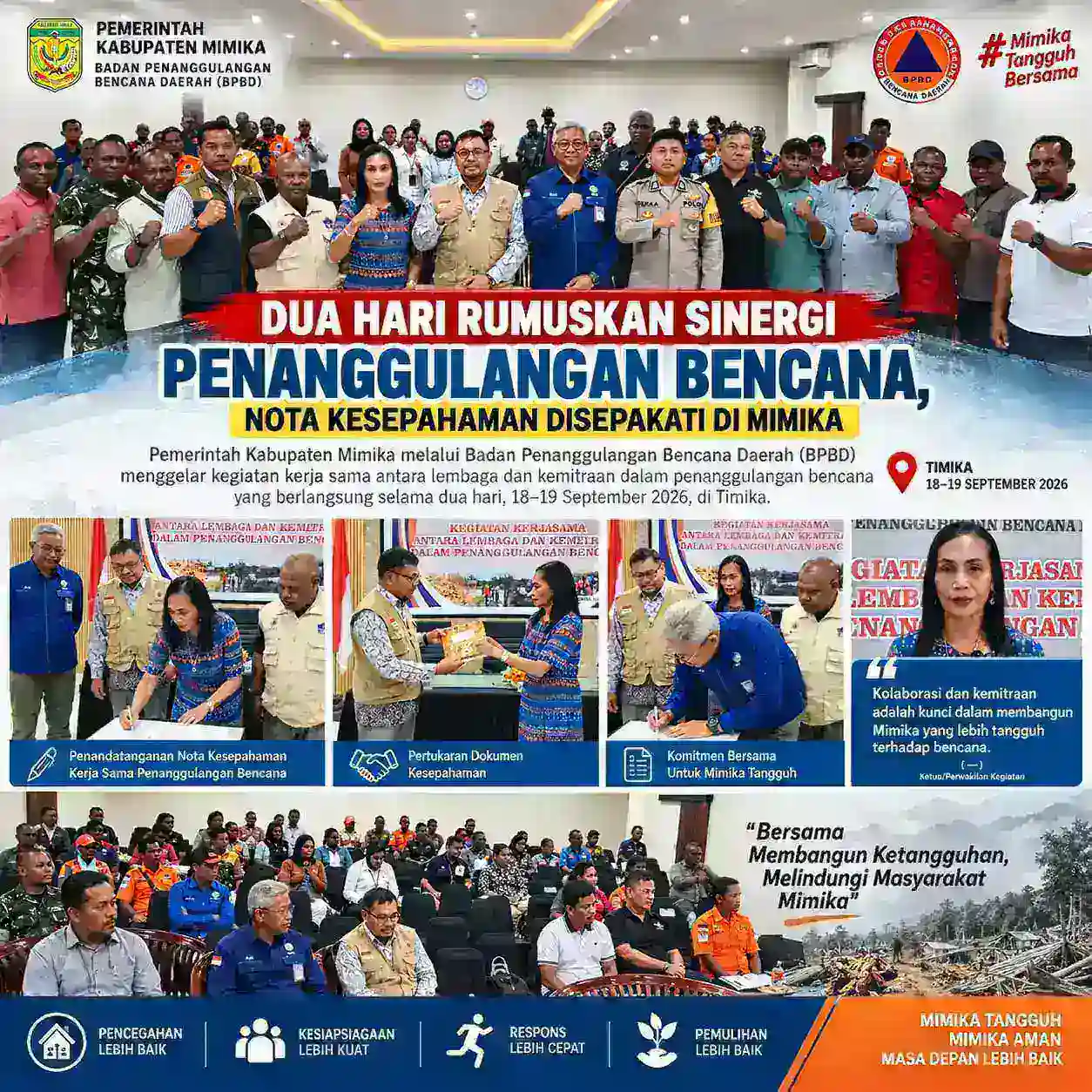 Dua Hari Rumuskan Sinergi Penanggulangan Bencana, Nota Kesepahaman Disepakati di Mimika