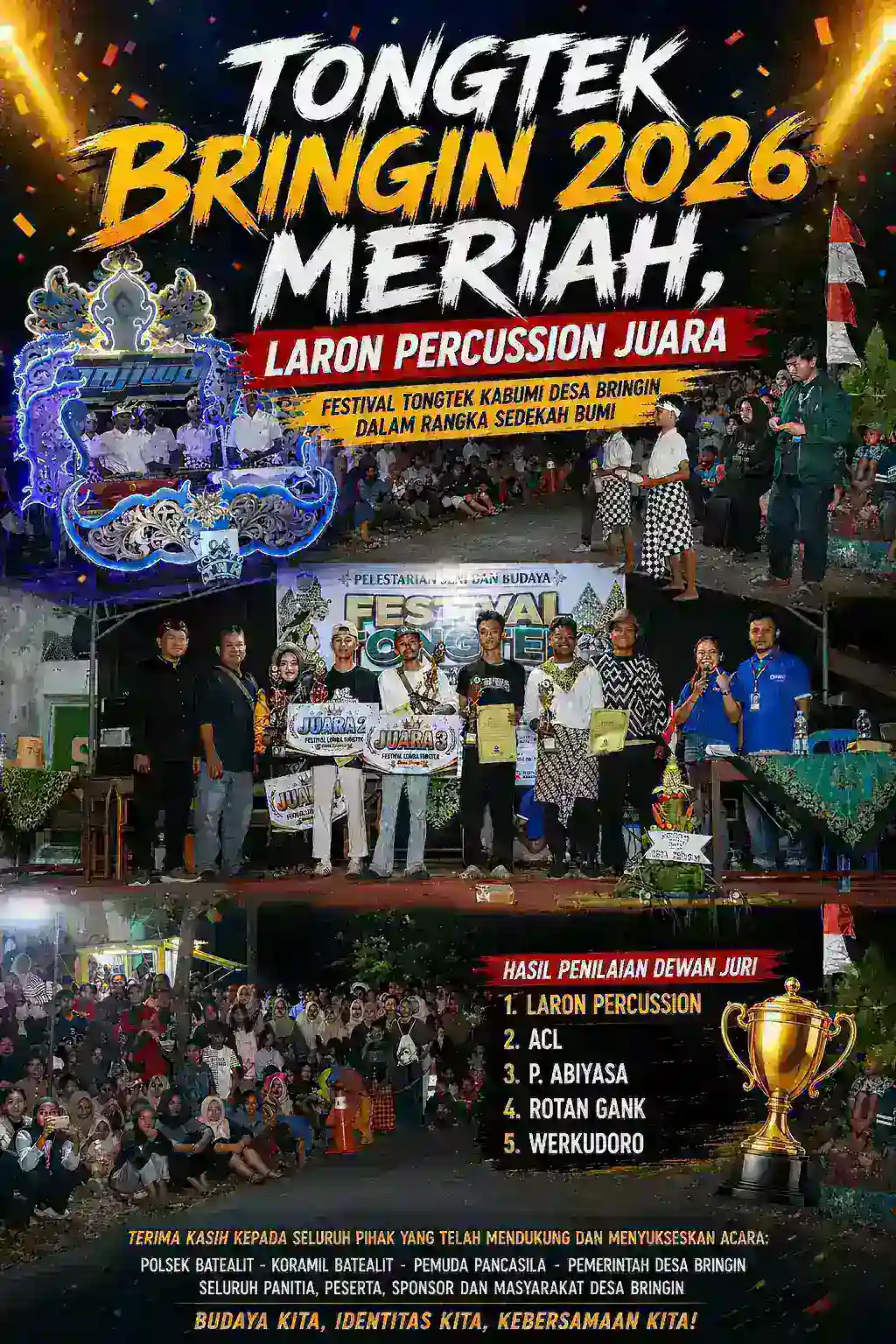 Tongtek Bringin 2026 Meriah, Laron Percussion Juara