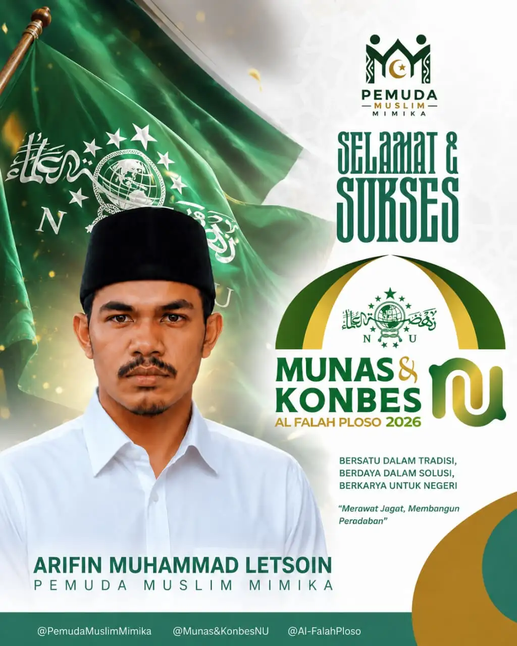 Dukung MUNAS X dan KONBES NU, Ketua Pemuda Muslim Mimika Arifin Letsoin Sampaikan Ucapan Selamat dan Harapan Kemajuan Organisasi