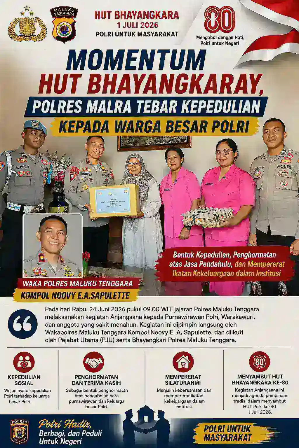 Momentum HUT Bhayangkara, Polres Malra Tebar Keperdulian Kepada Keluarga Besar Polri