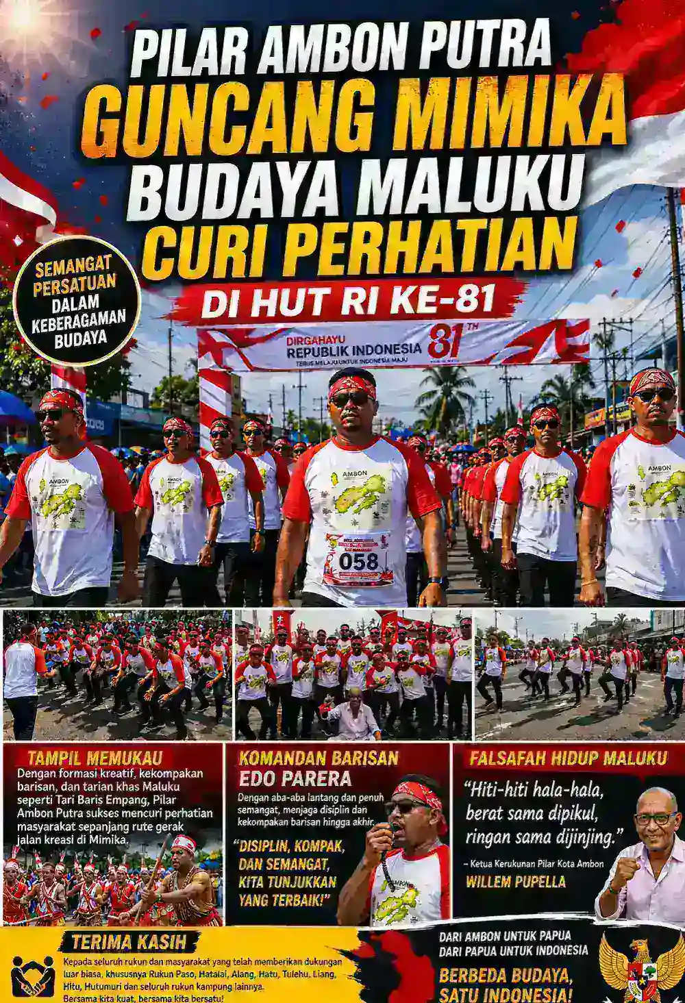 Pilar Ambon Putra Guncang Mimika, Budaya Maluku Curi Perhatian di HUT RI ke-81