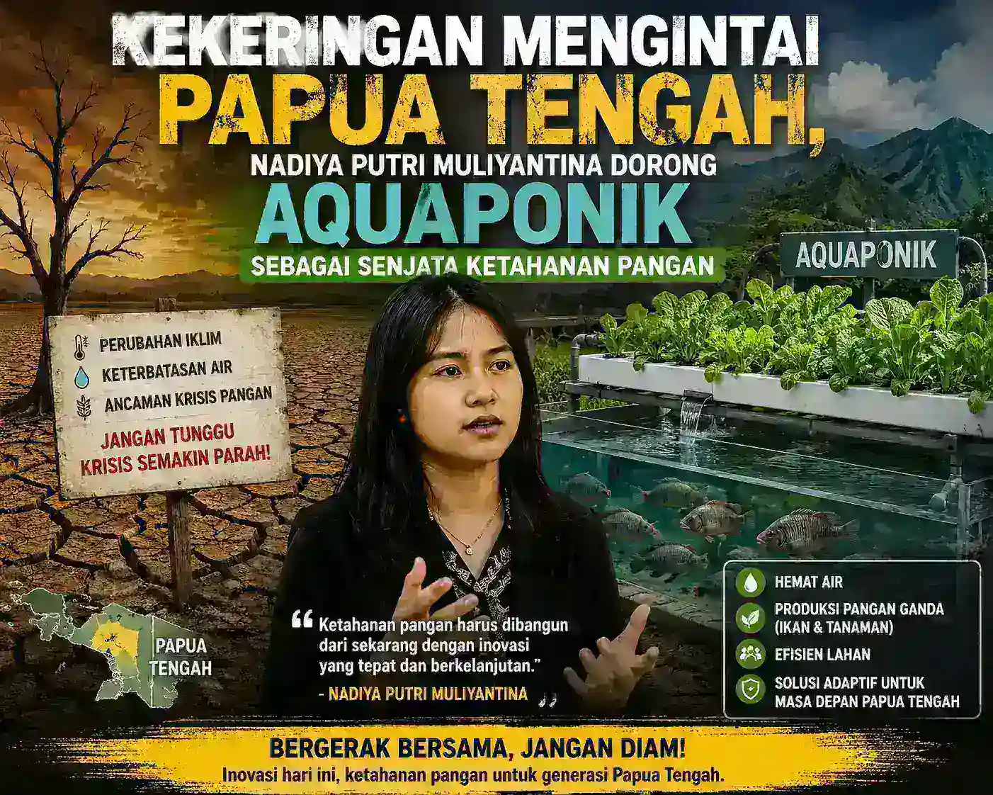 Kekeringan Mengintai Papua Tengah, Nadiya Putri Muliyantina Dorong Aquaponik sebagai Senjata Ketahanan Pangan
