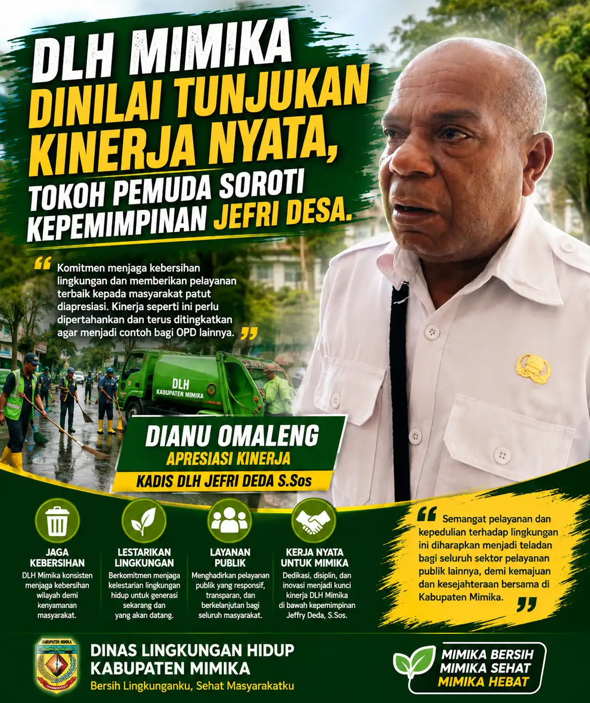 DLH Mimika Dinilai Tunjukkan Kinerja Nyata, Tokoh Pemuda Soroti Kepemimpinan Jeffry Deda
