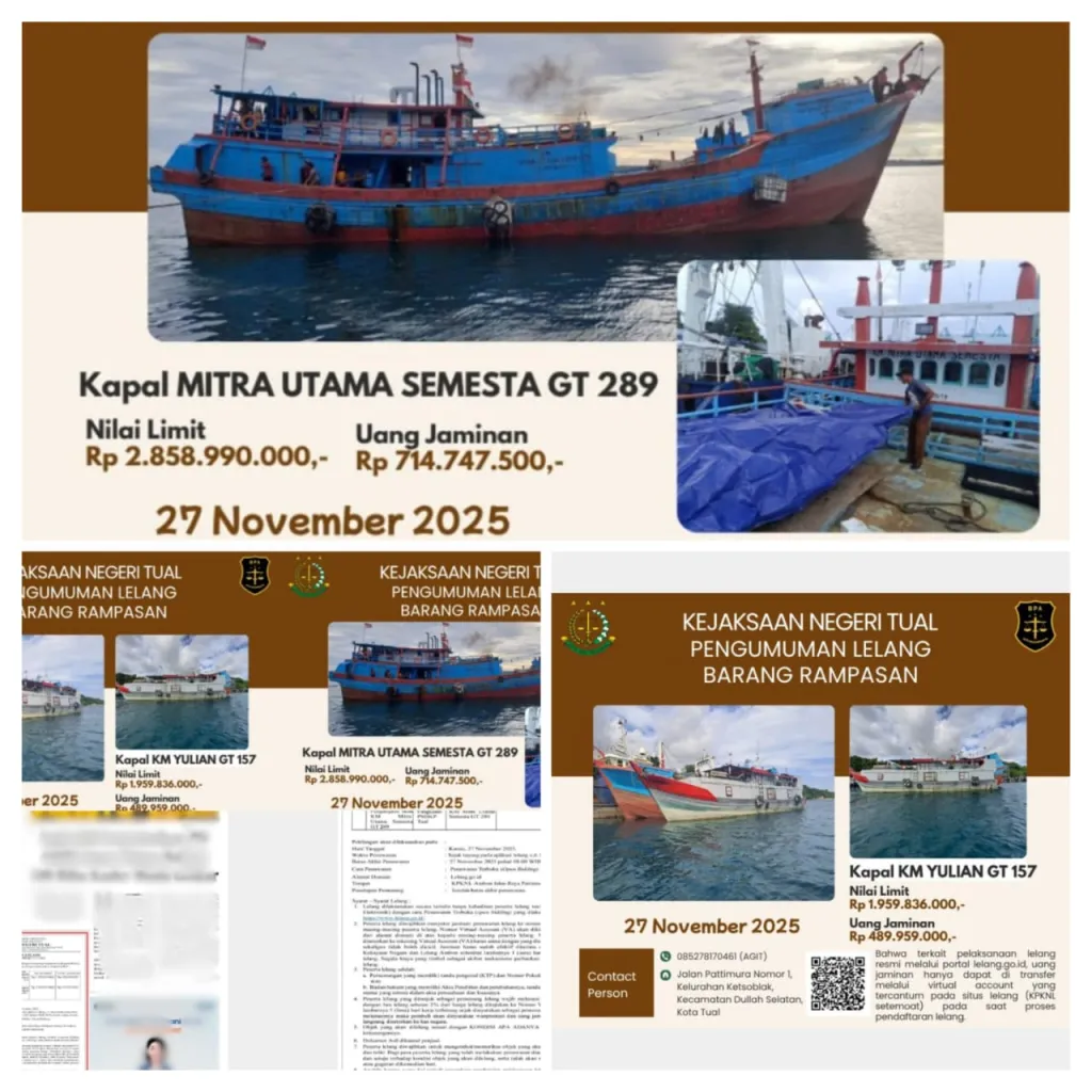 Kejari Tual Lelang Dua Kapal Mewah Rampasan Negara Bernilai Miliaran Rupiah