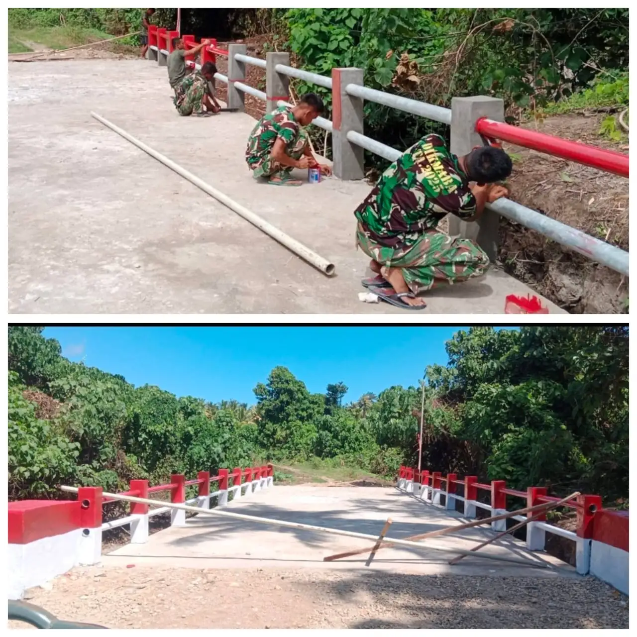 TNI HADIR MEMBANGUN DARI TAPAL BATAS, KODIM 1511/PULAU MOA TUNTASKAN TAHAP AKHIR JEMBATAN ARMCO 