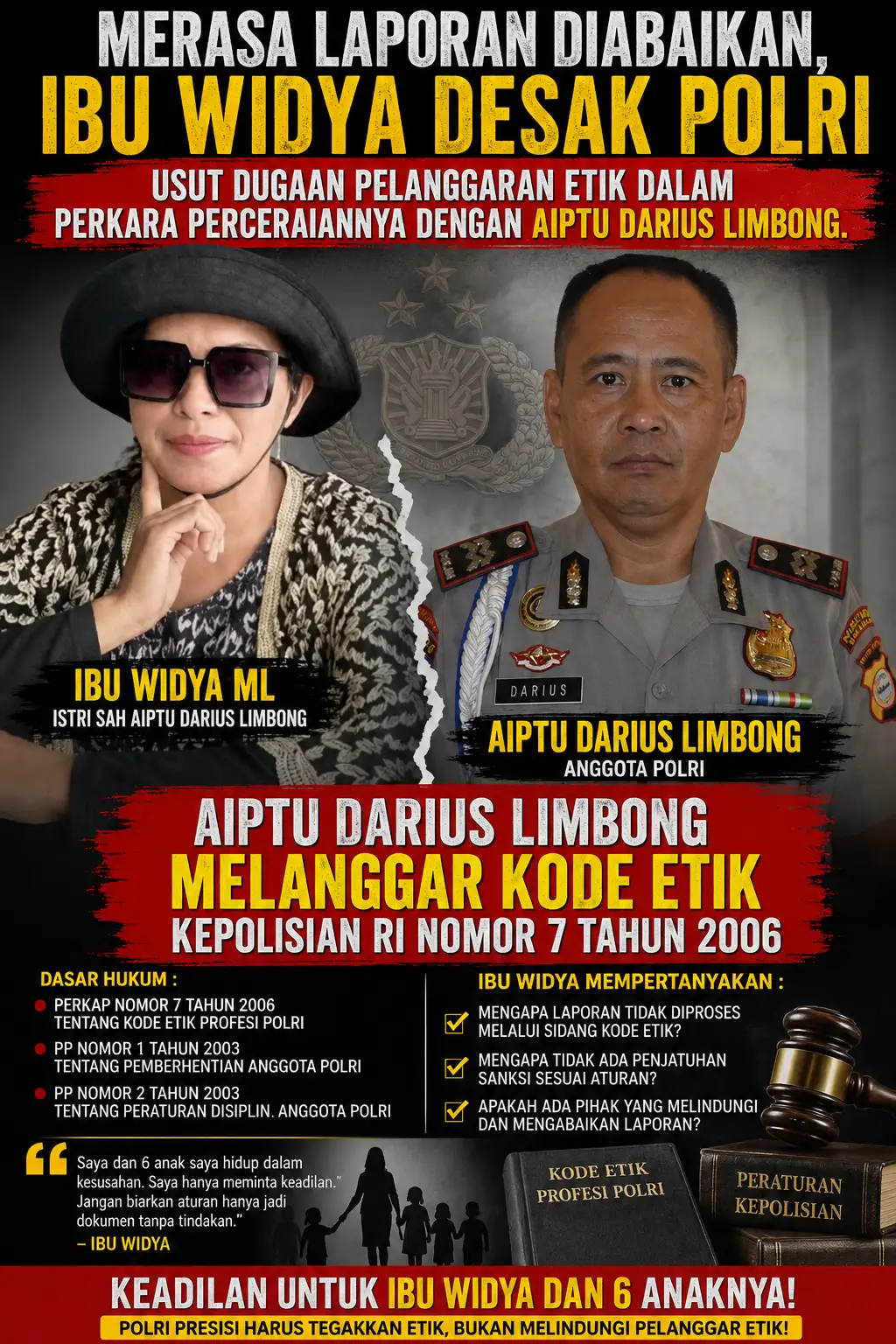 Merasa Laporan Diabaikan, Ibu Widya Desak Polri Usut Dugaan Pelanggaran Etik dalam Perkara Perceraiannya dengan Aiptu Darius Limbong