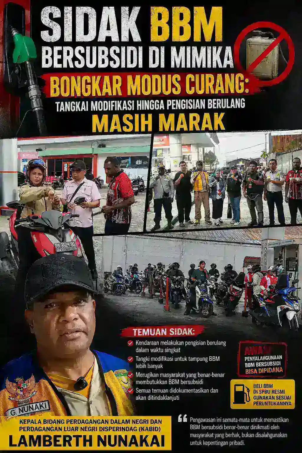 Sidak BBM Bersubsidi di Mimika Bongkar Modus Curang: Tangki Modifikasi hingga Pengisian Berulang Masih Marak
