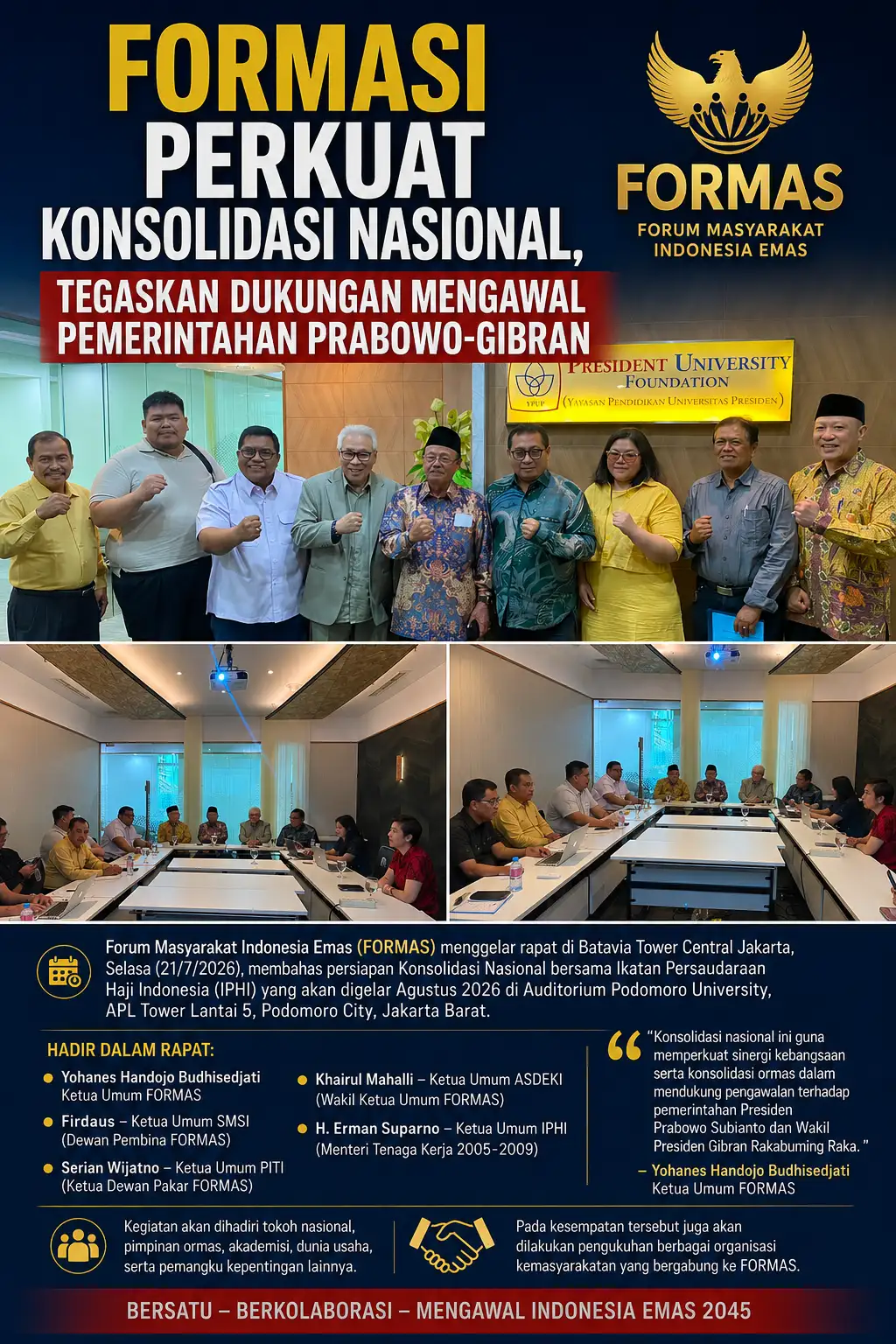FORMAS Perkuat Konsolidasi Nasional, Tegaskan Dukungan Mengawal Pemerintahan Prabowo–Gibran