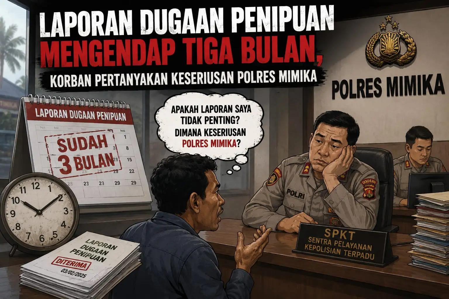 Laporan Dugaan Penipuan Mengendap Tiga Bulan, Korban Pertanyakan Keseriusan Polres Mimika