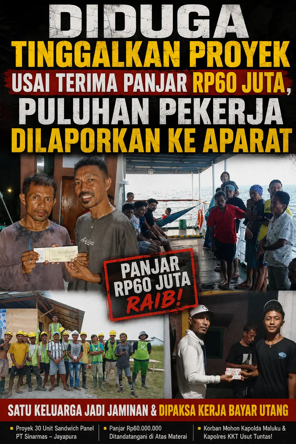 Diduga Tinggalkan Proyek Usai Terima Panjar Rp60 Juta, Puluhan Pekerja Dilaporkan ke Aparat