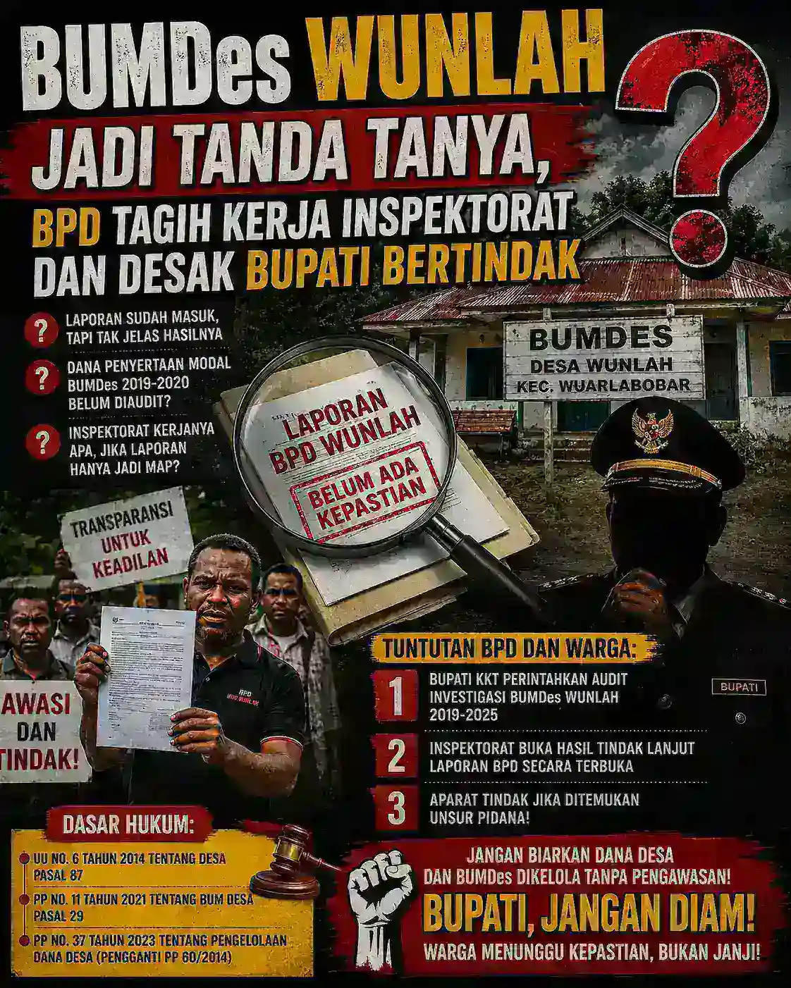 BUMDes Wunlah Jadi Tanda Tanya, BPD Tagih Kerja Inspektorat dan Desak Bupati Bertindak