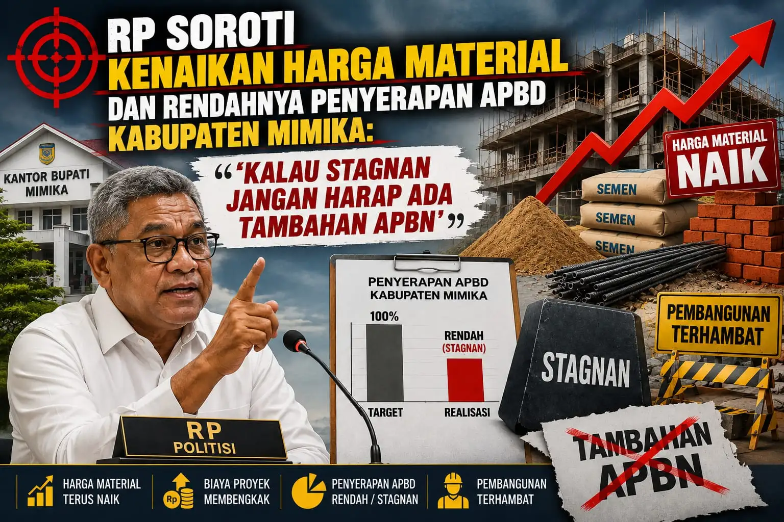 RP Soroti Kenaikan Harga Material dan Rendahnya Penyerapan APBD Mimika: “Kalau Stagnan, Jangan Harap Ada Tambahan APBN”