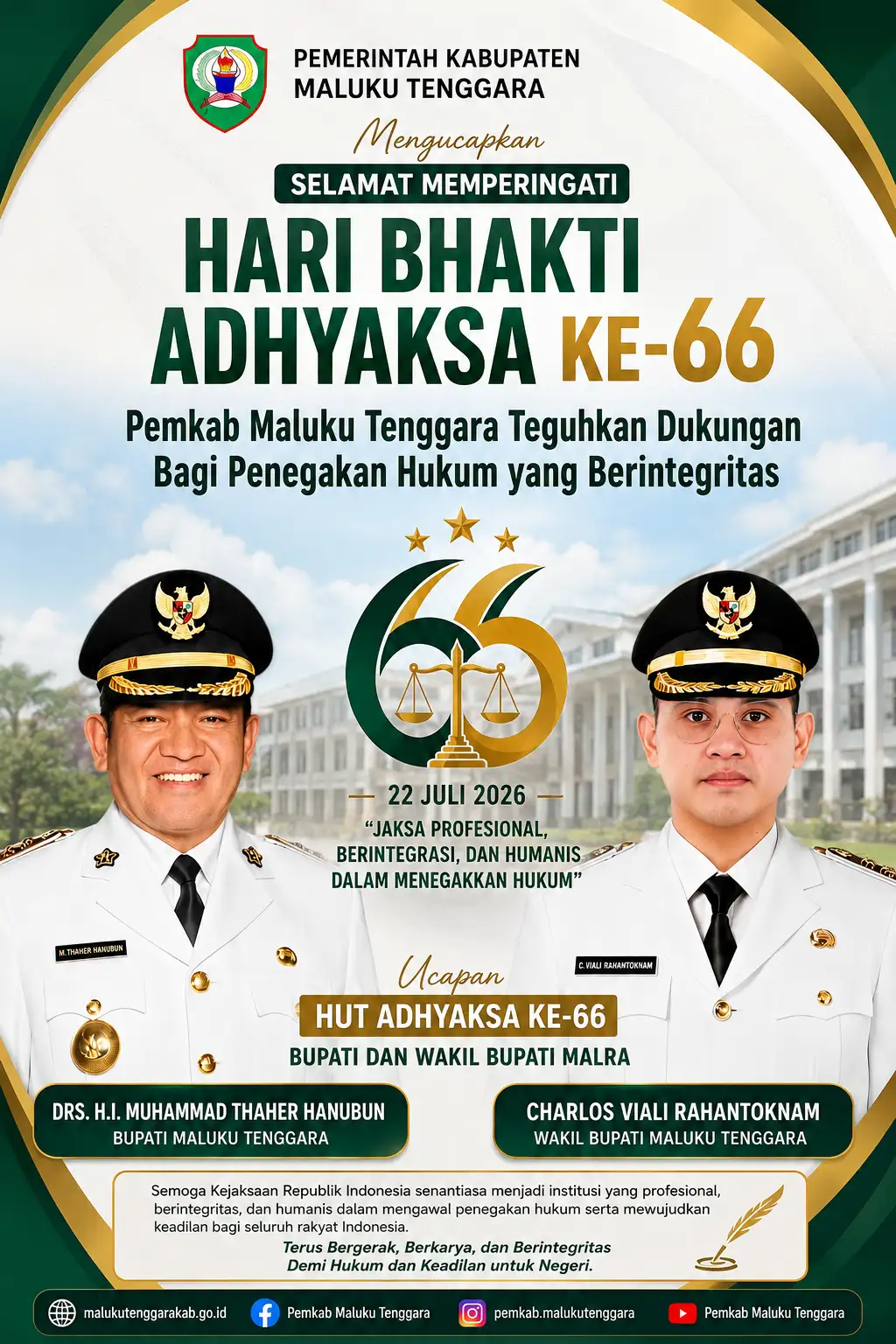 Hari Bhakti Adhyaksa ke-66, Pemkab Maluku Tenggara Teguhkan Dukungan Bagi Penegakan Hukum Yang Berintegritas
