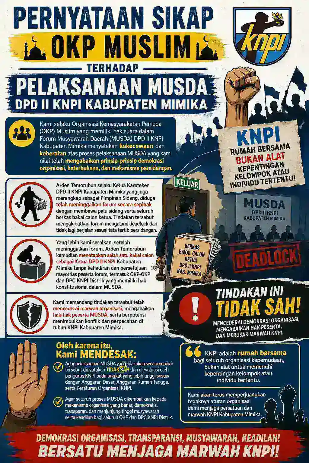 OKP Muslim Tolak Hasil Musda KNPI Mimika, Minta Pengurus Tingkat Atas Evaluasi Proses Persidangan