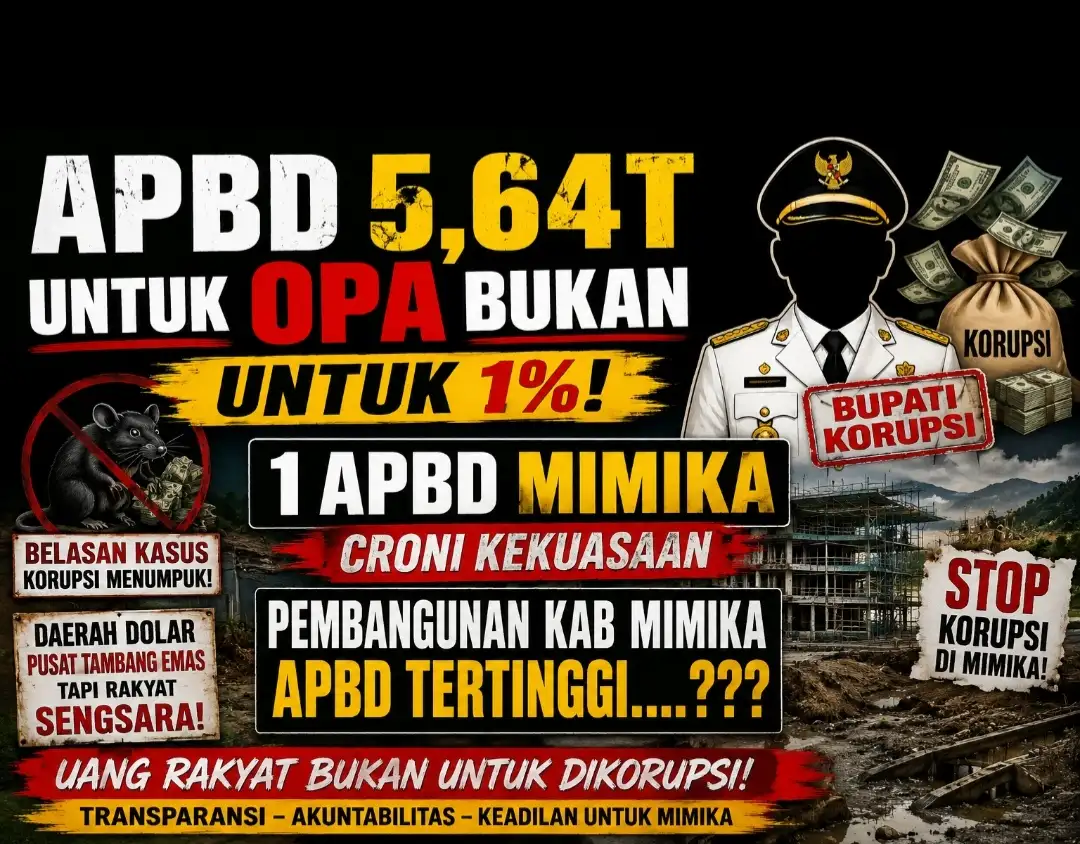 APBD Rp5,64 Triliun, Korupsi Jalan Terus: Mimika Disebut Daerah Dolar yang Gagal Menyelamatkan Rakyat”