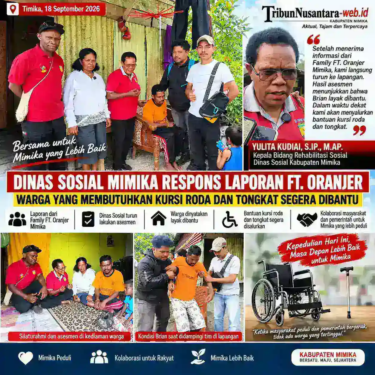 Dinsos Mimika Bergerak Setelah Laporan FT. Oranjer: Brian Segera Terima Kursi Roda dan Tongkat
