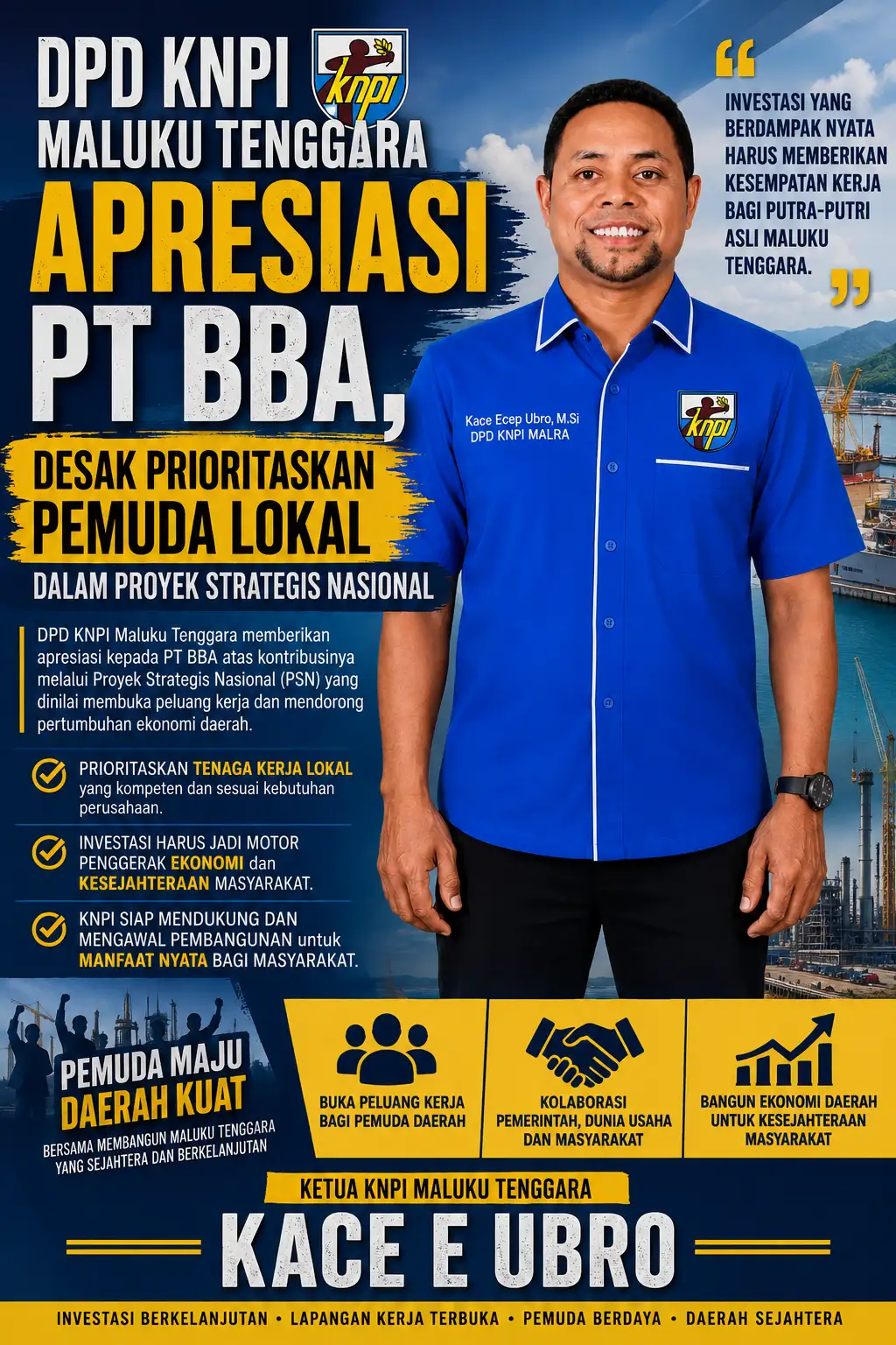 DPD KNPI Maluku Tenggara Apresiasi PT BBA, Desak Prioritaskan Pemuda Lokal dalam Proyek Strategis Nasional