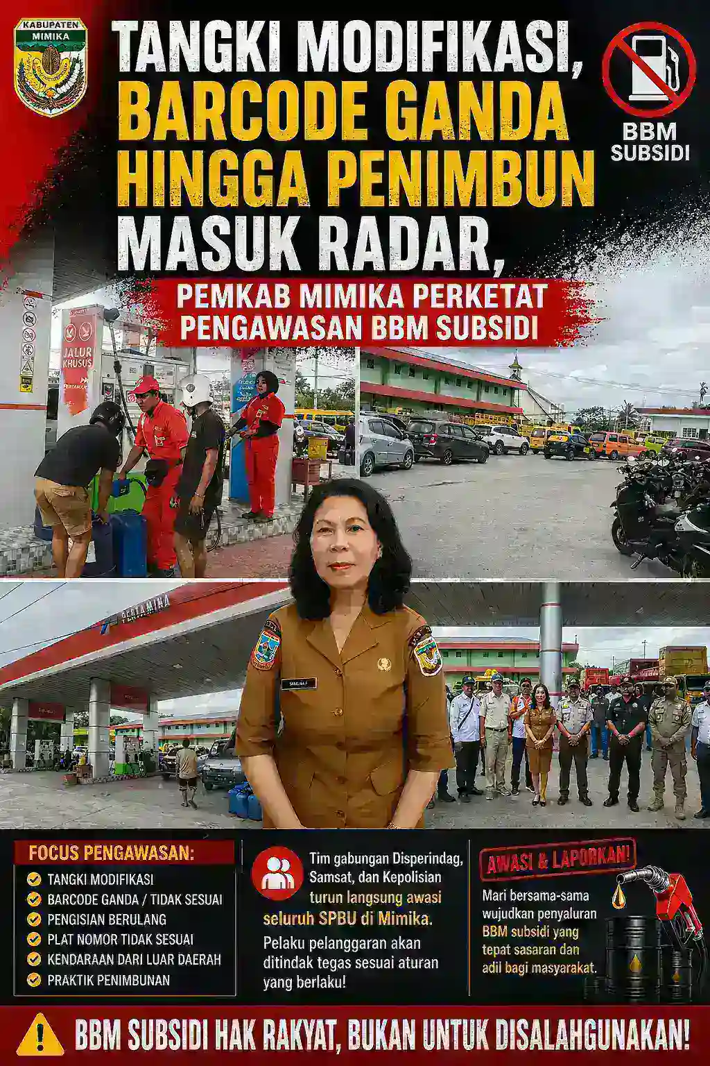 Tangki Modifikasi,Barcode Ganda Hingga Penimbun Masuk Radar, Pemkab Mimika Perketat Pengawasan BBM Subsidi.