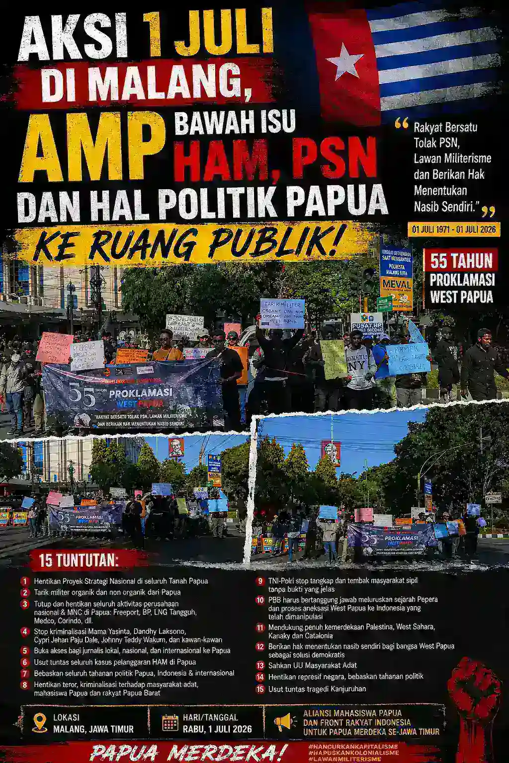 Aksi 1 Juli di Malang, AMP Bawa Isu HAM, PSN dan Hak Politik Papua ke Ruang Publik.