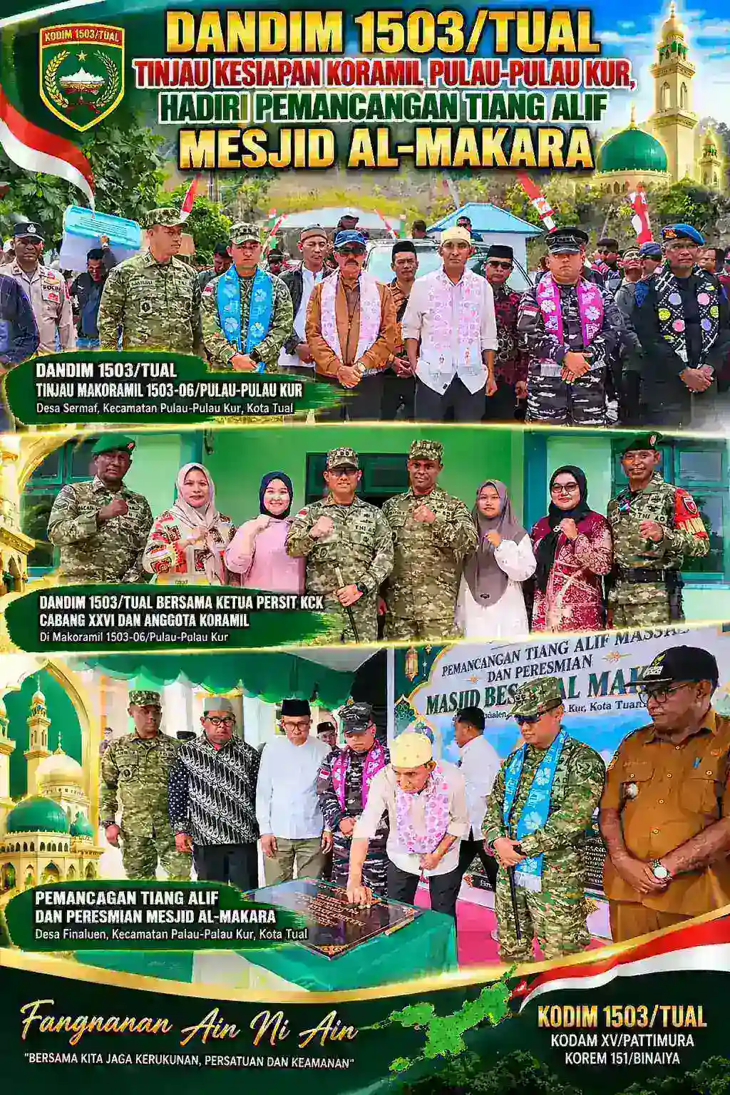 Dandim 1503/Tual Tinjau Kesiapan Koramil Pulau-Pulau Kur, Hadiri Pemancangan Tiang Alif Masjid Al-Makara