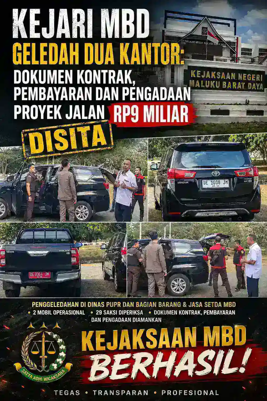 KEJARI MBD GELEDAH DUA KANTOR: Dokumen Kontrak, Pembayaran dan Pengadaan Proyek Jalan Rp9 Miliar Disita