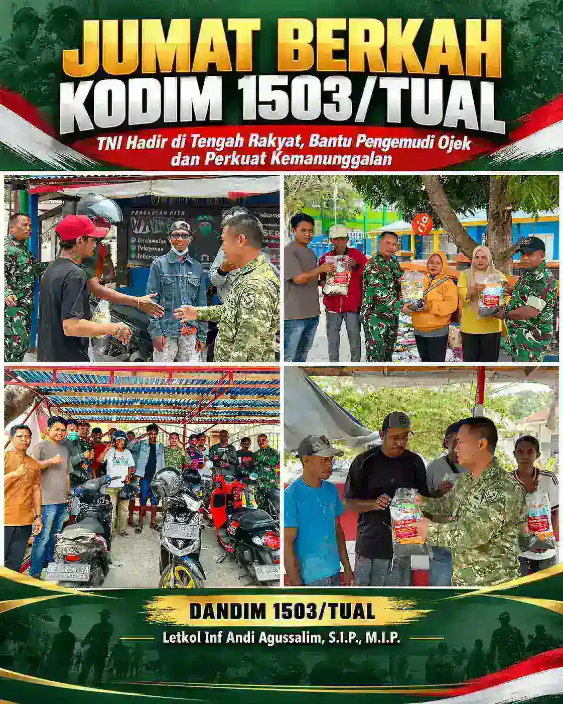JUMAT BERKAH KODIM 1503/TUAL: TNI HADIR DI TENGAH RAKYAT, BANTU PENGEMUDI OJEK DAN PERKUAT KEMANUNGGALAN