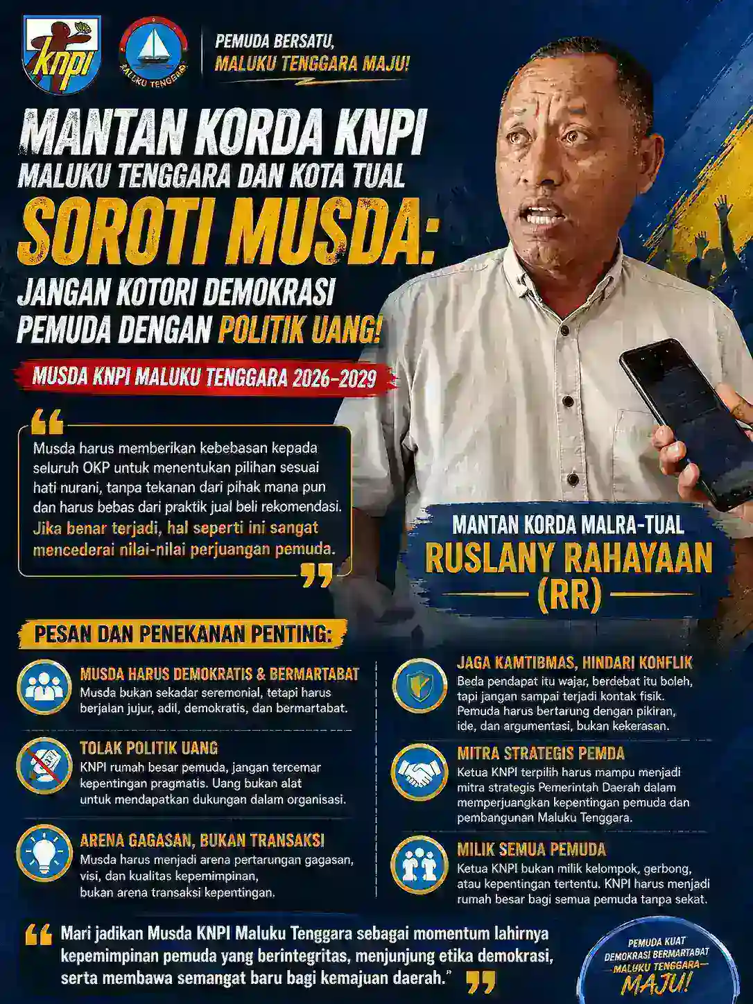Mantan Korda KNPI Maluku Tenggara Soroti Musda: Jangan Kotori Demokrasi Pemuda dengan Politik Uang