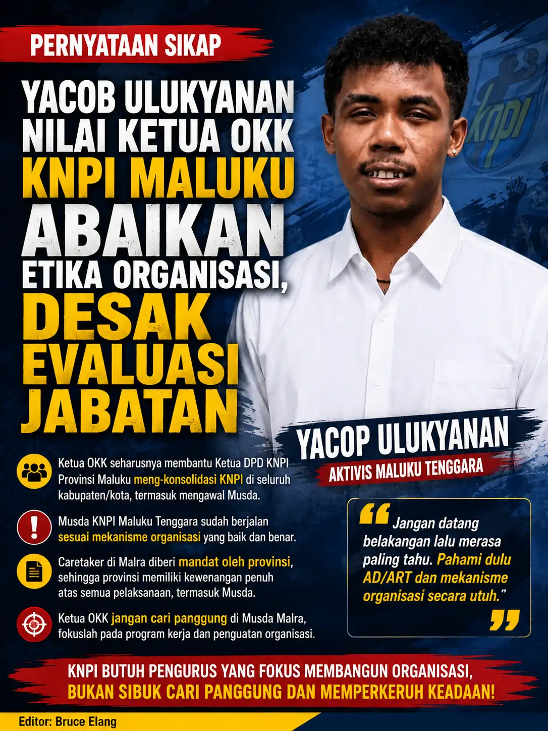 Yacop Ulukyanan Nilai Ketua OKK KNPI Maluku Abaikan Etika Organisasi, Desak Evaluasi Jabatan