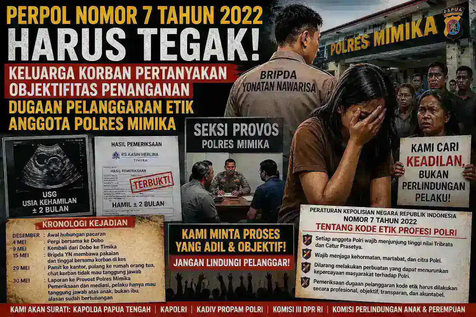 Perpol Nomor 7 Tahun 2022 Harus Tegak: Keluarga Korban Pertanyakan Objektifitas Penanganan Dugaan Pelanggaran Etik Anggota Polres Mimika.