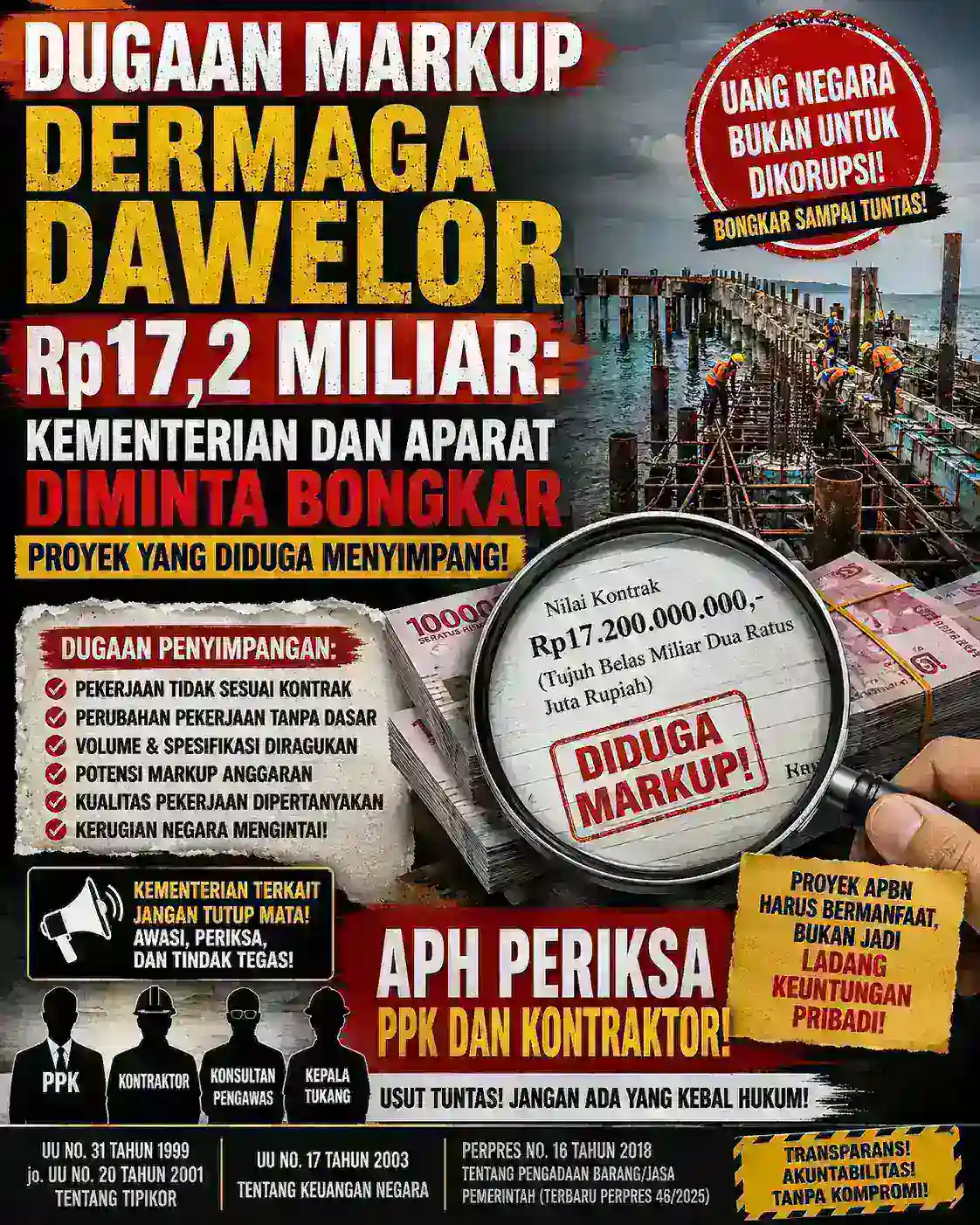 Dugaan Markup Dermaga Dawelor Rp17,2 Miliar: Kementerian dan Aparat Diminta Bongkar Proyek yang Diduga Menyimpang
