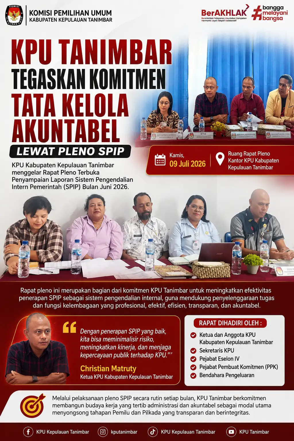 KPU Tanimbar Tegaskan Komitmen Tata Kelola Akuntabel Lewat Pleno SPIP