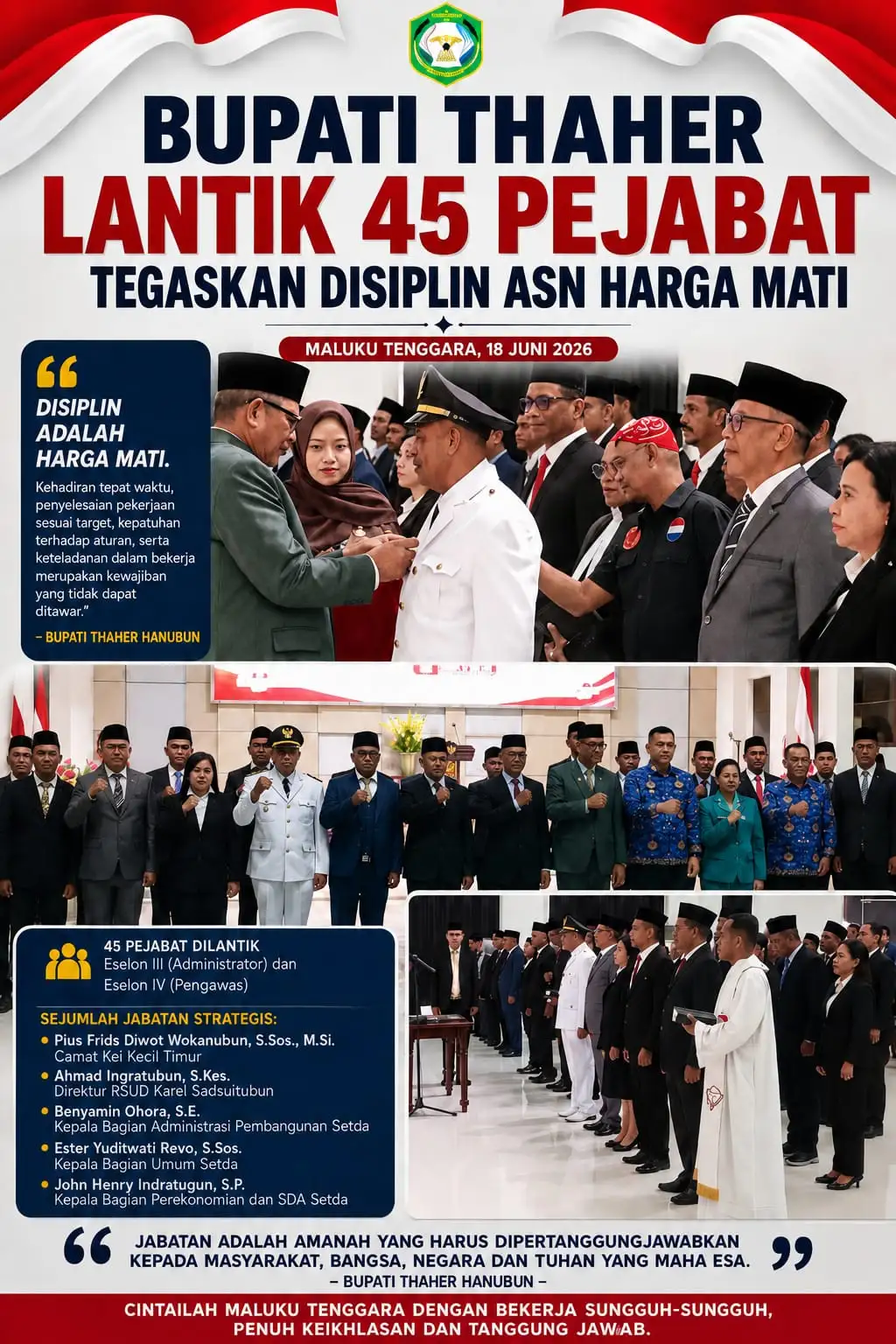 Bupati Thaher Lantik 45 Pejabat, Tegaskan Disiplin ASN Harga Mati