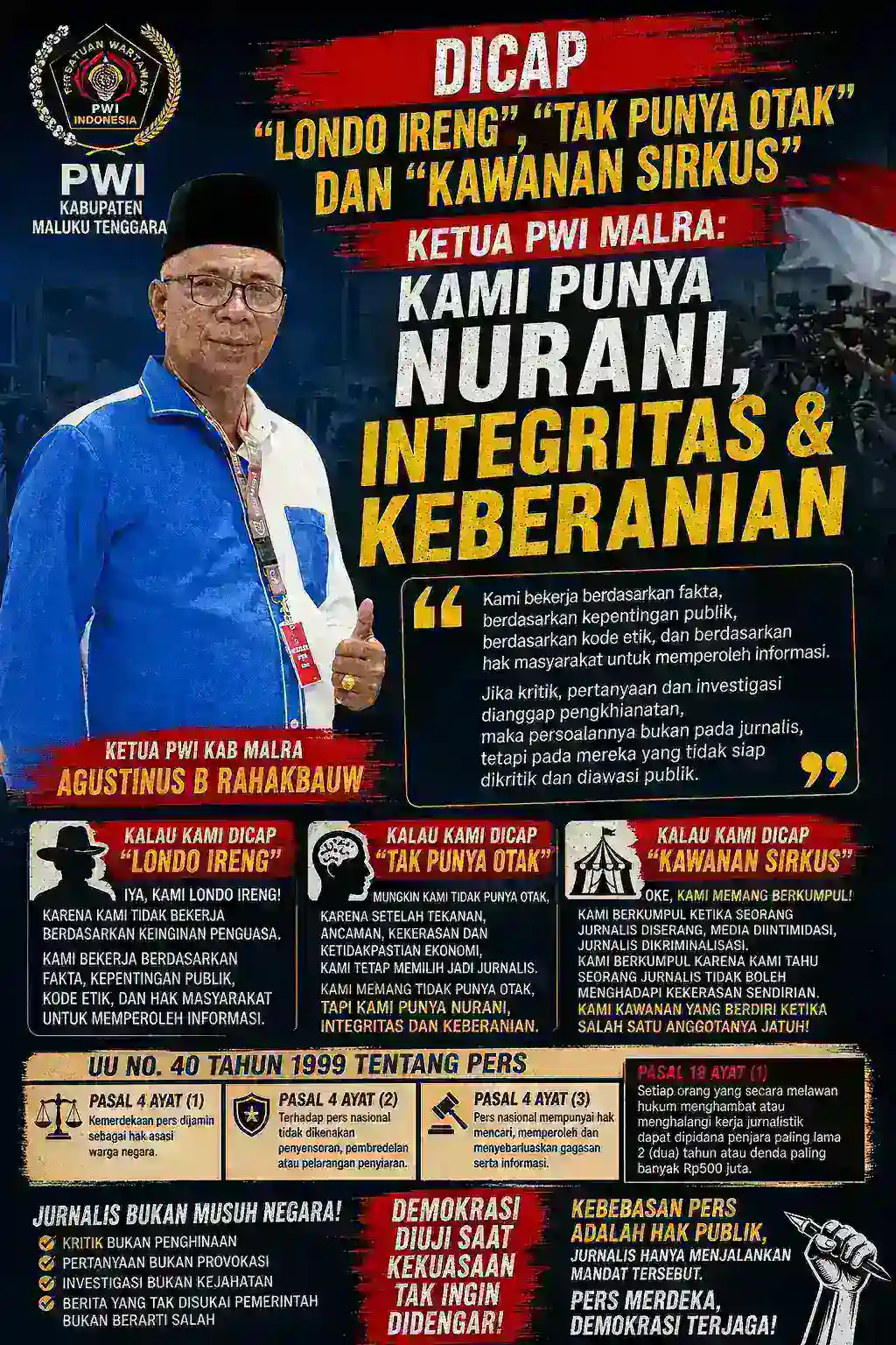 DICAP “LONDO IRENG”, “TAK PUNYA OTAK” DAN “KAWANAN SIRKUS”, KETUA PWI MALRA: KAMI PUNYA NURANI, INTEGRITAS DAN KEBERANIAN