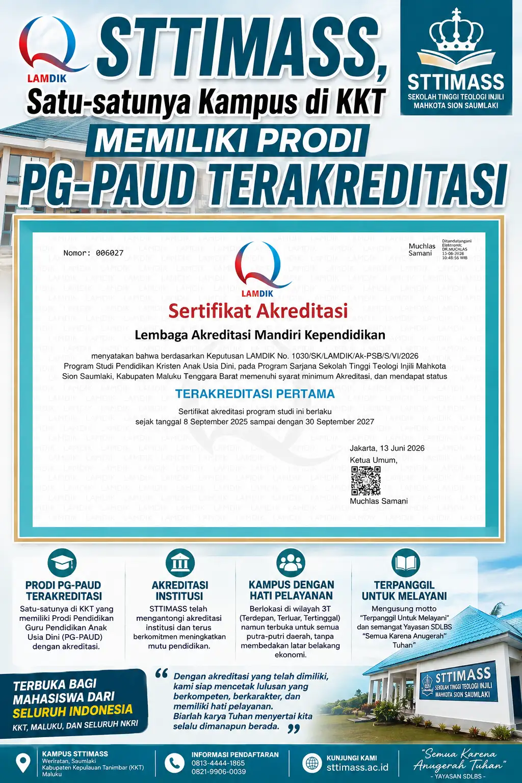 STTIMASS, Satu-Satunya Kampus di KKT Miliki Prodi PG-PAUD Terakredita