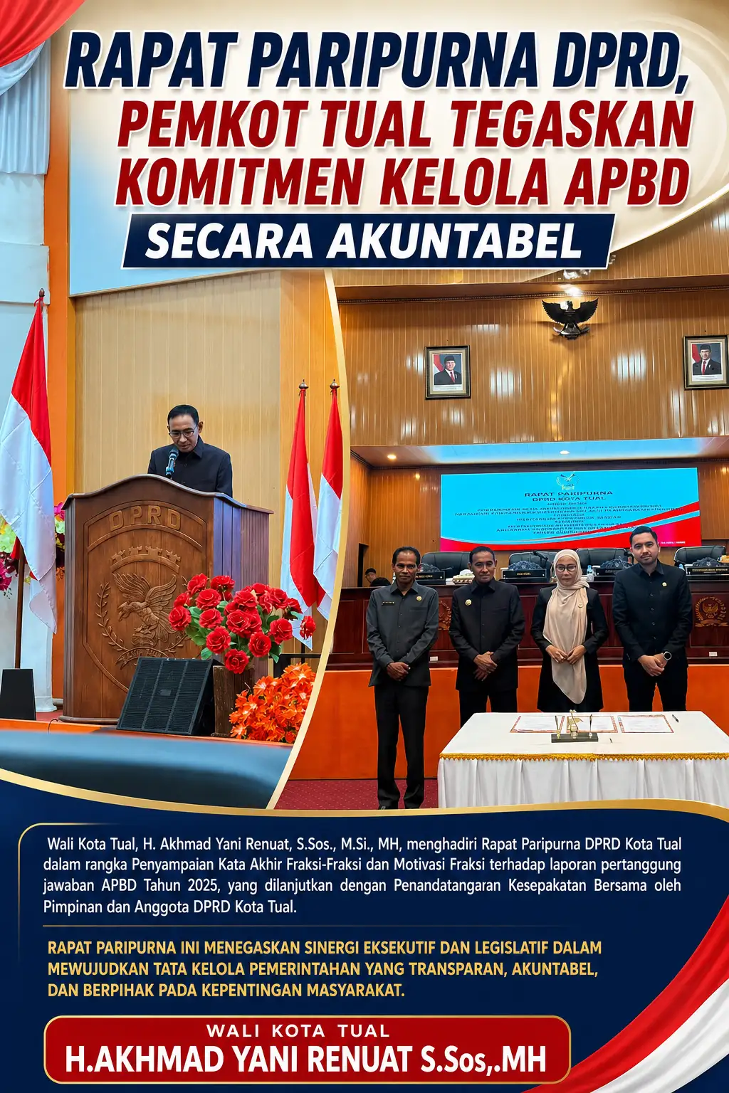 RAPAT PARIPURNA DPRD, PEMKOT TUAL TEGASKAN KOMITMEN KELOLA APBD SECARA AKUNTABEL