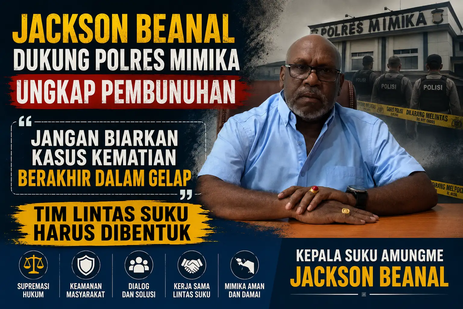 Jackson Beanal Dukung Polres Mimika Ungkap Pembunuhan: Jangan Biarkan Kasus Kematian Berakhir dalam Gelap, Tim Lintas Suku Harus Dibentuk