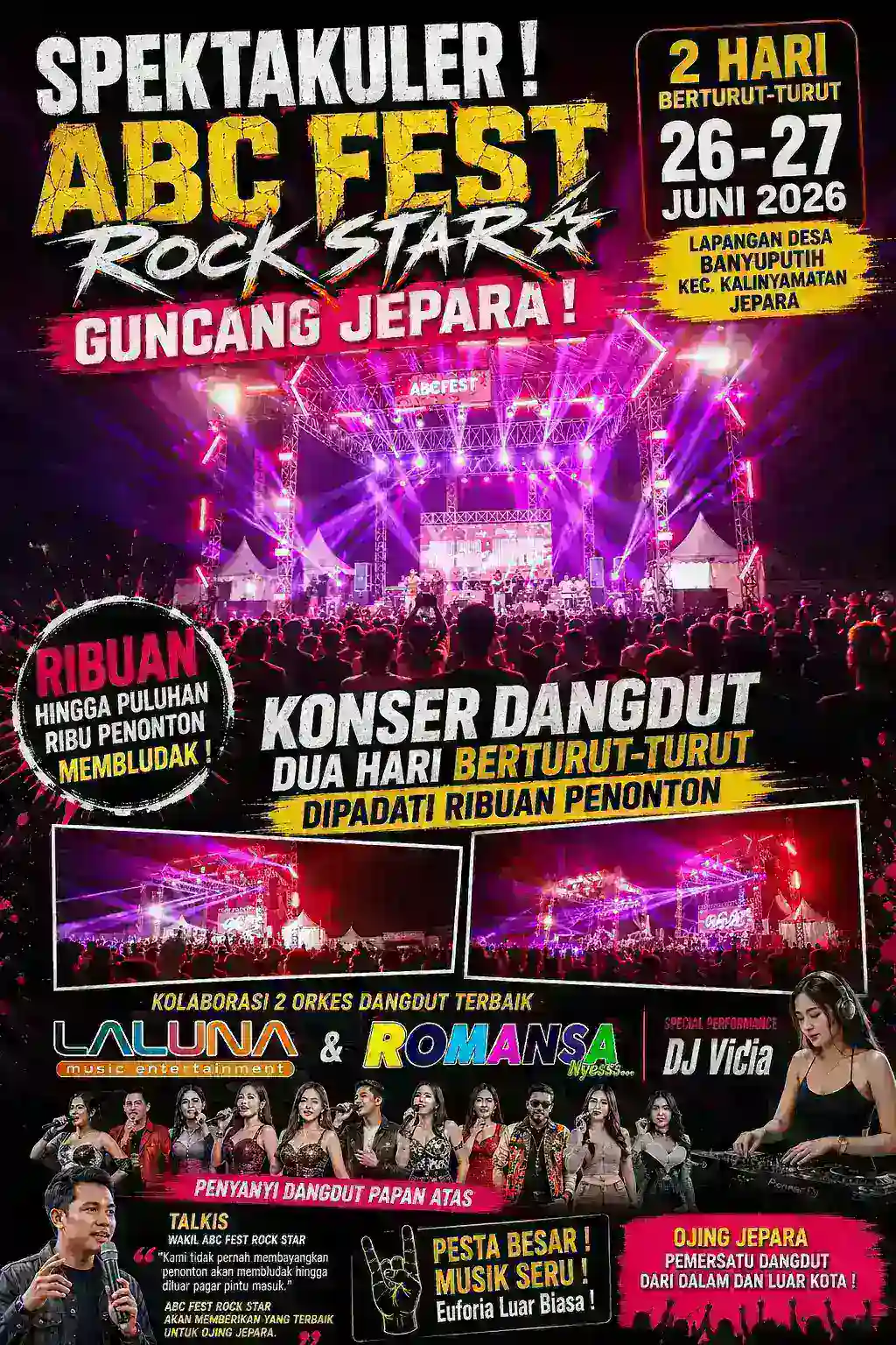 Spektakuler! ABC Fest Rock Star Guncang Jepara, Konser Dangdut Dua Hari Berturut-turut Dipadati Ribuan Penonton