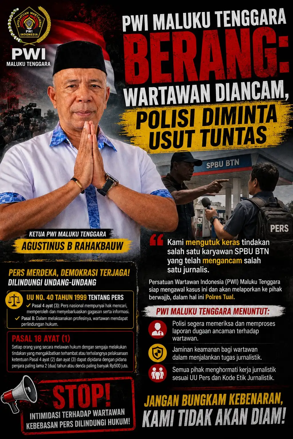 PWI Maluku Tenggara Berang: Wartawan Diancam, Polisi Diminta Usut Tuntas