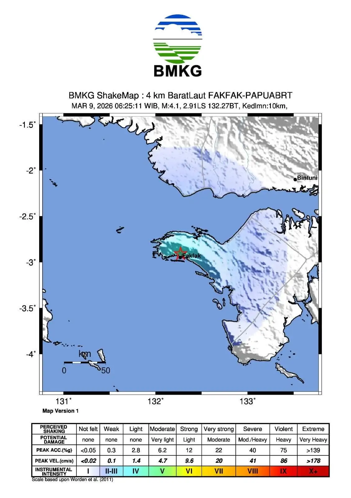 Gempa Dangkal M4,2 Guncang Fakfak Pagi Hari, Warga Rasakan Getaran hingga IV MMI