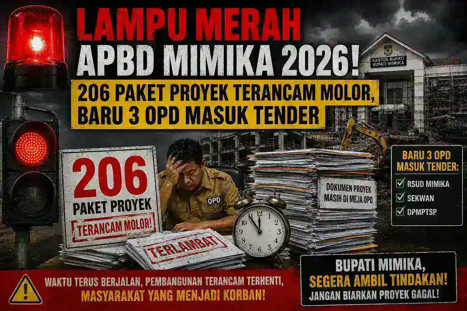 Lampu Merah APBD Mimika 2026! Paket Proyek Terancam Molor, Baru 3 OPD Masuk Tender.