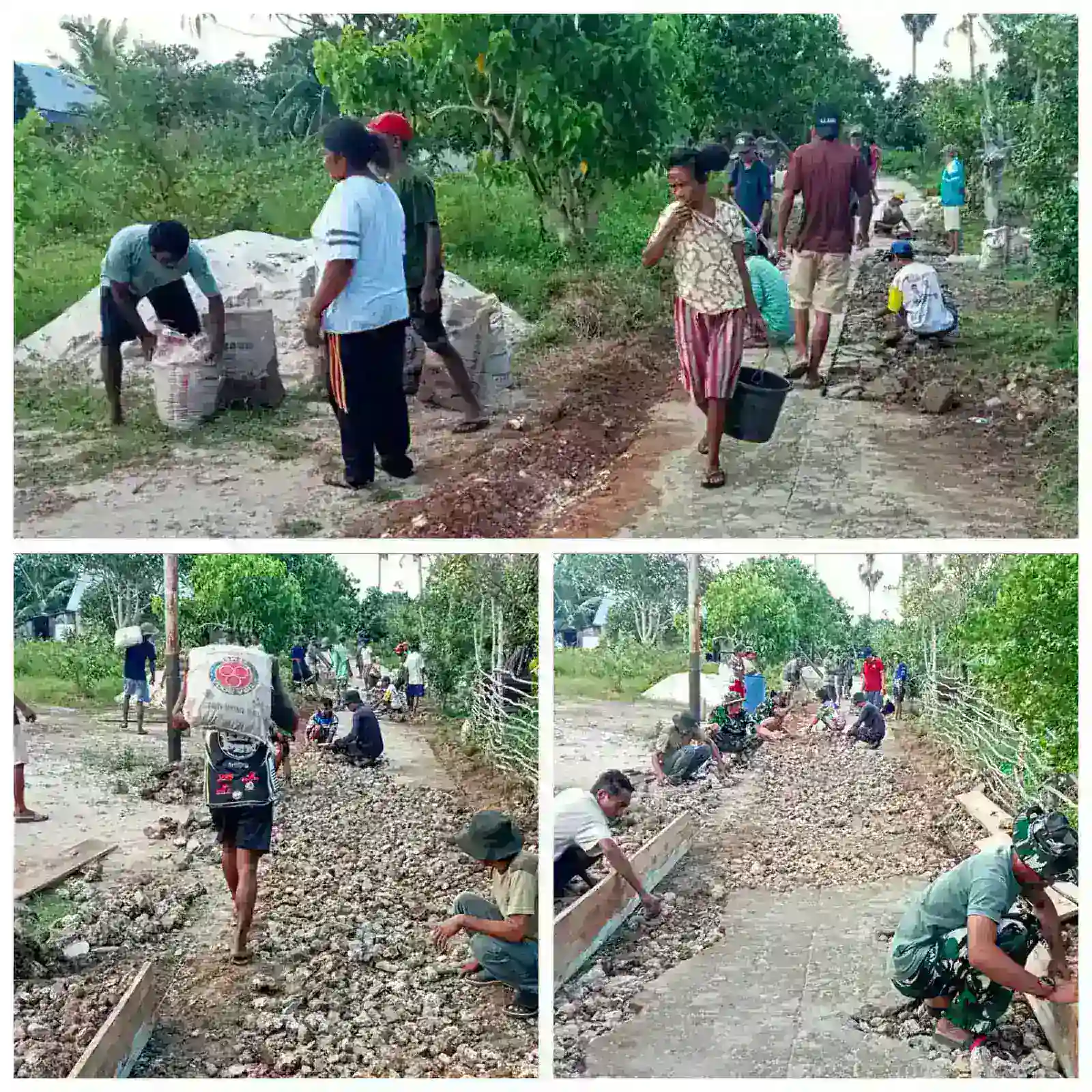 PROGRES PESAT, PEMBANGUNAN JALAN RABAT TMMD KE-128 DI DESA MOAIN CAPAI 70 PERSEN