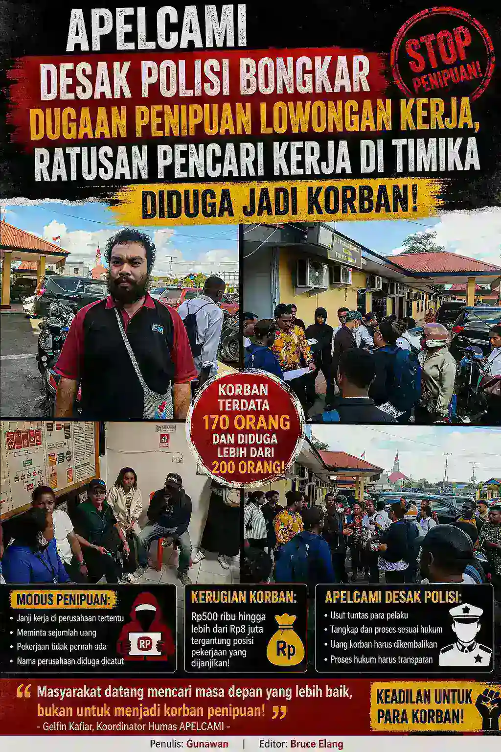 APELCAMI Desak Polisi Bongkar Dugaan Penipuan Lowongan Kerja, Ratusan Pencari Kerja di Timika Diduga Jadi Korban